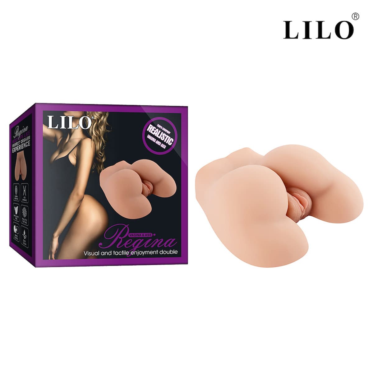 Masturbador masculino. Feito em formato de bunda, possui vagina e ânus