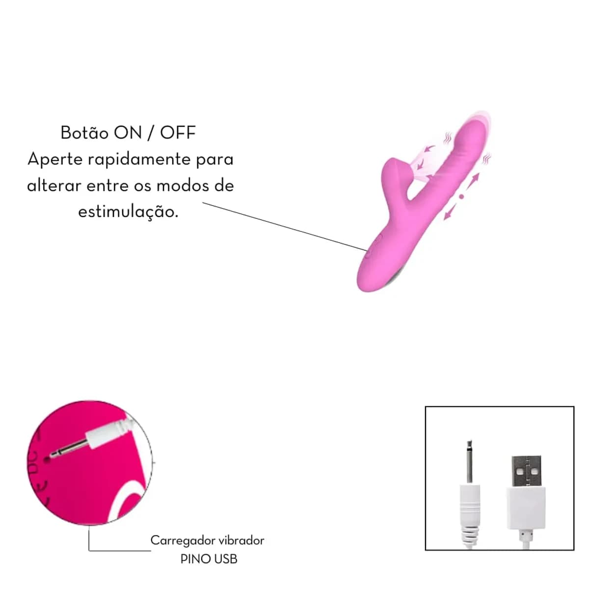 VIBRADOR VAI E VEM COM ESTIMULADOR CLITORIANO DE PULSAÇÃO - detalhe