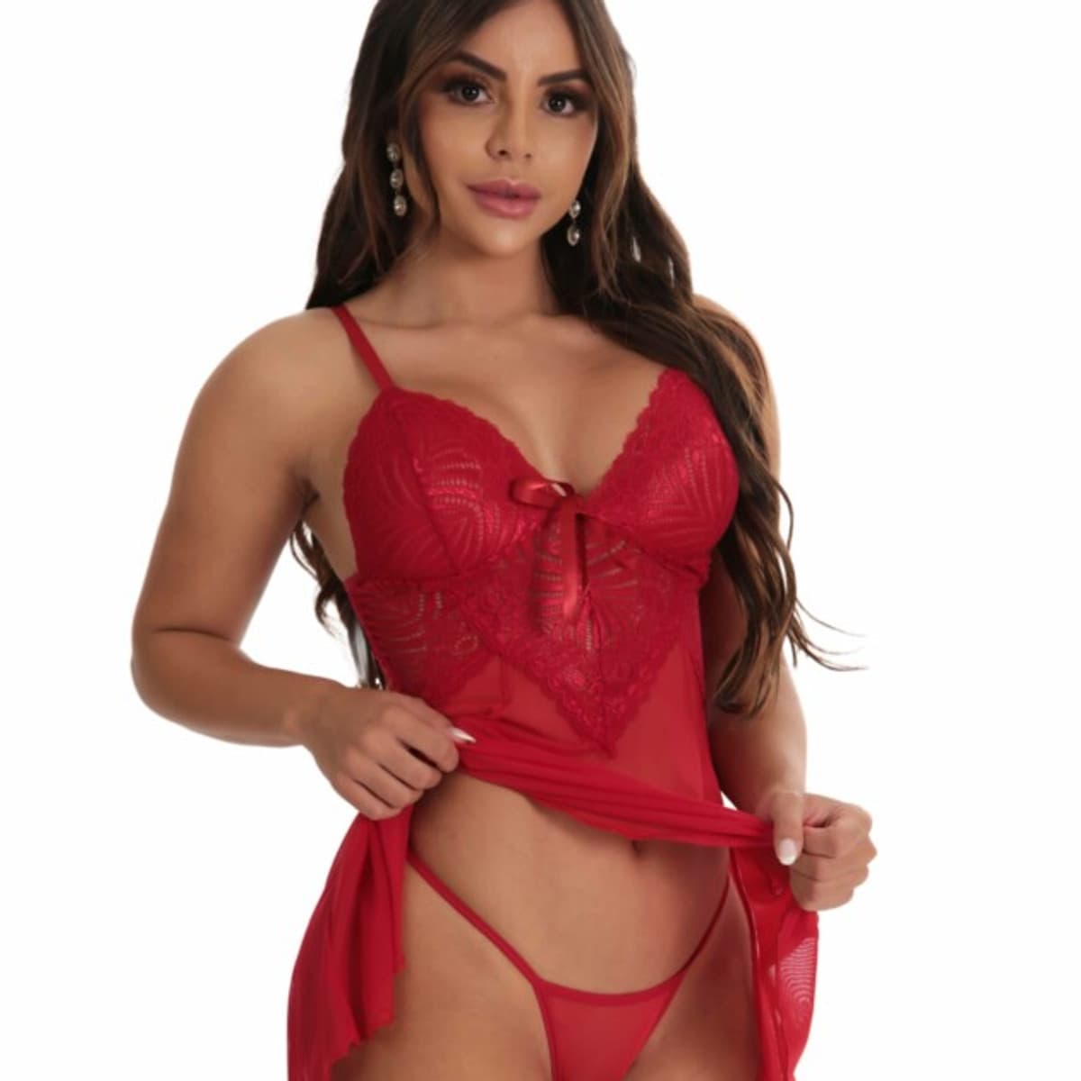 Camisola Sexy em Tule e Renda com Calcinha – Natalia - detalhe